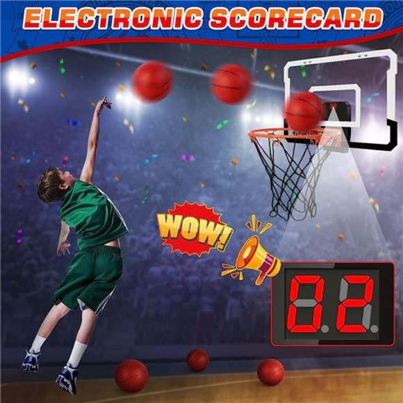 Indoor Mini Basketball Hoop with Electronic Scoreboard -Over The Door Basketball - Picture 2 of 7